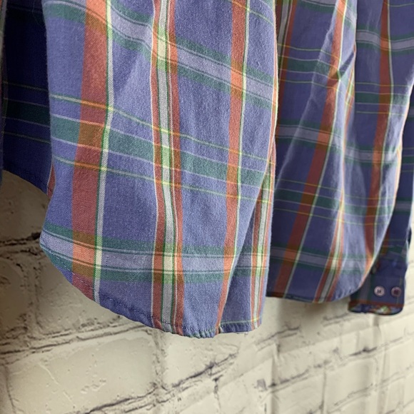 VINTAGE Shirt Button-down Blue with Red&Green Stripes - Picture 8 of 8